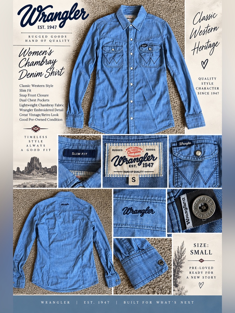 Wrangler Women's Chambray Denim Button Down Shirt - Light Blue